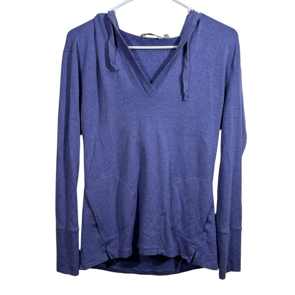 Athleta Purple V-Neck Hooded Knit Sweater